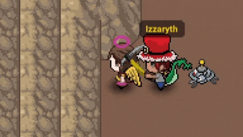a video game character named izzaryth is standing next to another character