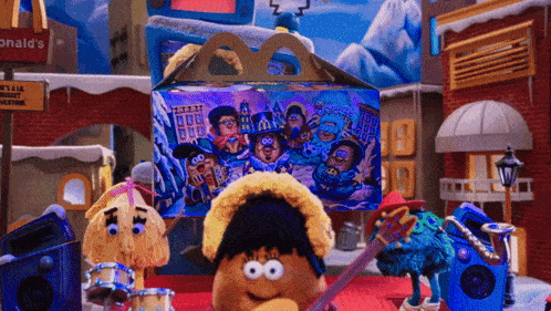 a mcdonald 's box with a picture of mcdonald 's characters in it