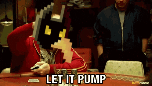a man in a red jacket is playing poker and the words let it pump are on the table