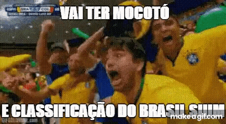 a group of people are celebrating a soccer game with a meme that says vai ter nocoto e classificacao do brasil