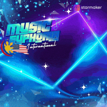 a poster for music euphoria international has a blue background