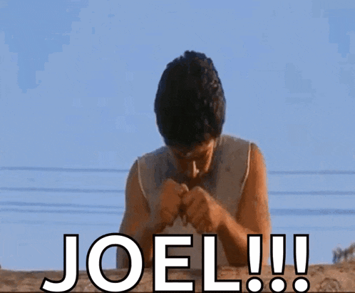 a man is making a funny face and the word joel is on the bottom