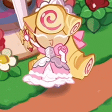 a cartoon character with a swirl on her head is walking down a path