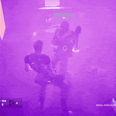 two soldiers are standing in a room with a small shield point on the screen