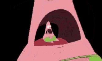 patrick star from spongebob squarepants is looking out of a hole in the wall .