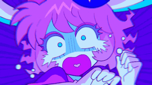 a cartoon drawing of a girl with pink hair