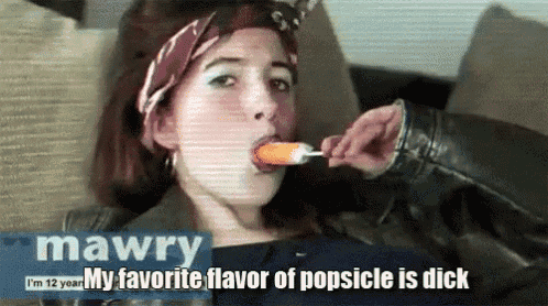 a woman is eating a popsicle and the caption says mawry