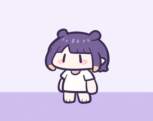 a cartoon of a girl with purple hair wrapped in a blanket