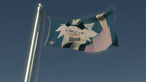 a flag with a picture of a cartoon character on it