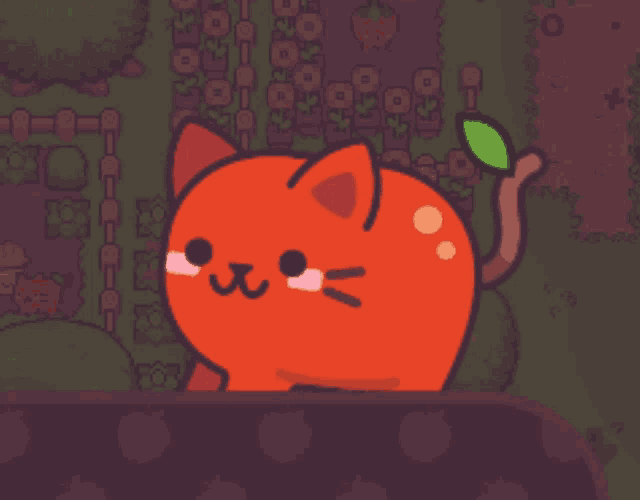 a cartoon cat with a leaf on its tail