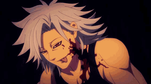 a drawing of a man with blood on his face