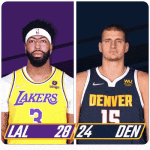 two basketball players one from the lakers and one from the denver den
