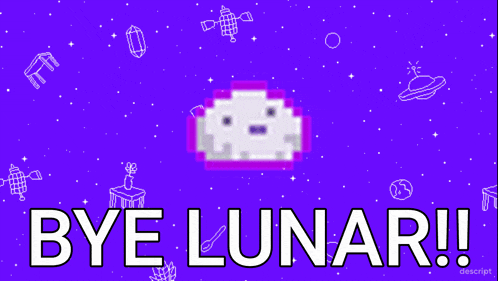 a purple background with the words bye lunar written in white
