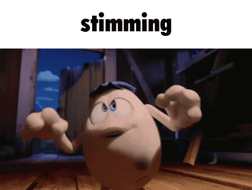 a cartoon character is standing in front of a sign that says " stimming "