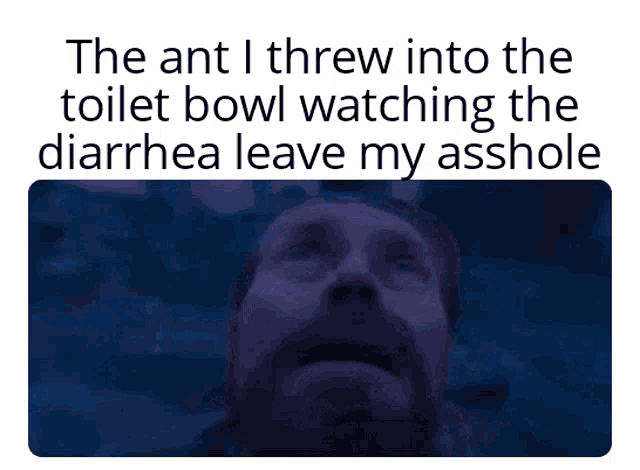 the ant i threw into the toilet bowl watching the diarrhea leave my asshole with a man looking up