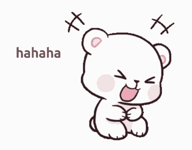 a cartoon of a teddy bear laughing with the word hahaha underneath