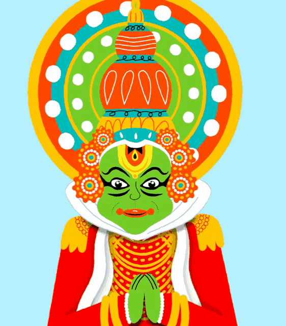 a colorful drawing of a cartoon character with a green mask