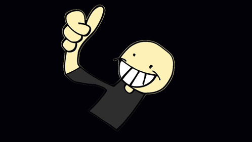 a cartoon character is giving a thumbs up