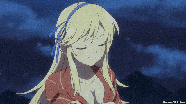 a gif of a blonde anime girl with the words omake gif anime on the bottom right