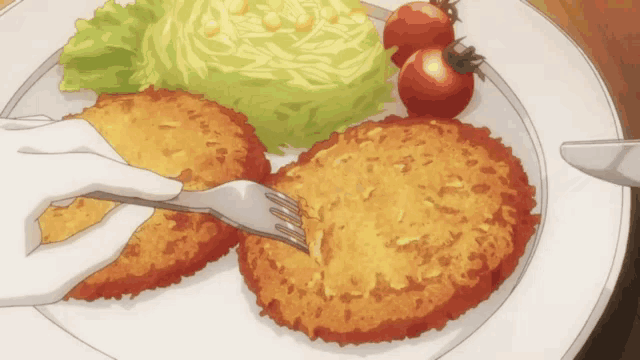 a person is taking a bite out of a fried food item with a fork
