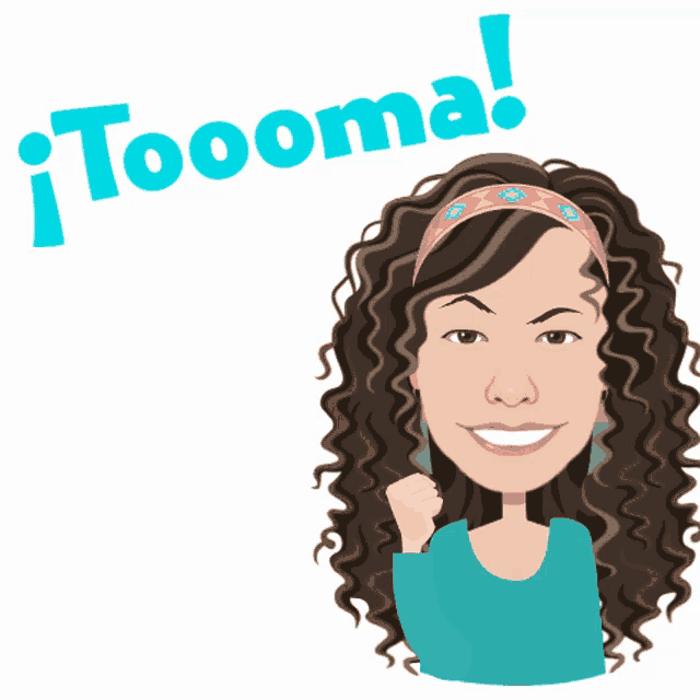 a cartoon of a woman with curly hair and the word toooma behind her