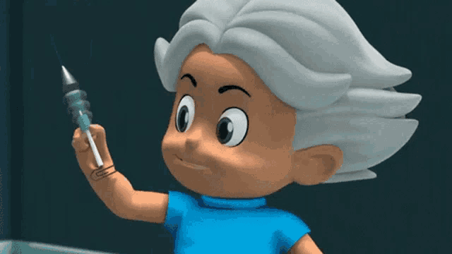 a cartoon character is holding a pen in his hand