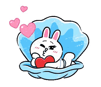 a cartoon bunny is laying in an oyster shell holding a heart .