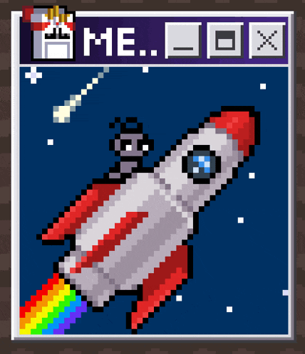 a pixel art of a rocket flying through space
