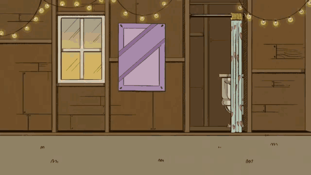 a cartoon of a girl standing in a room