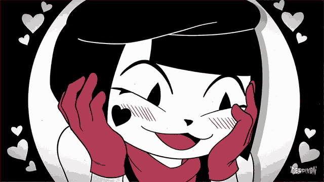 a cartoon drawing of a girl with hearts on her face and the name zeb-pivon on the bottom right