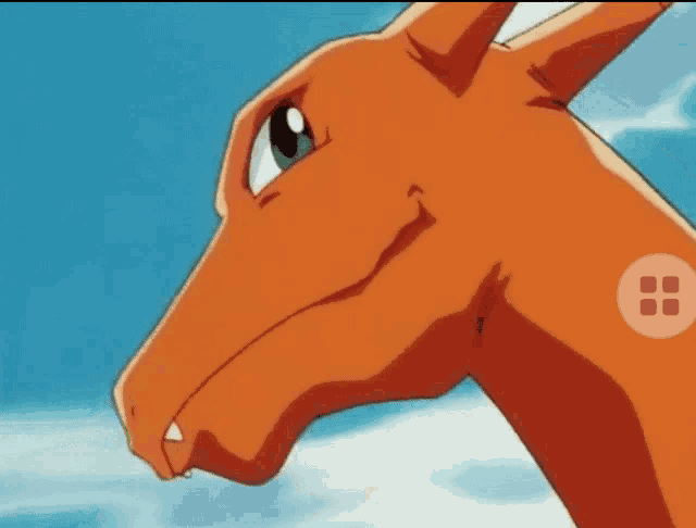 a close up of a cartoon character 's head with a blue sky in the background