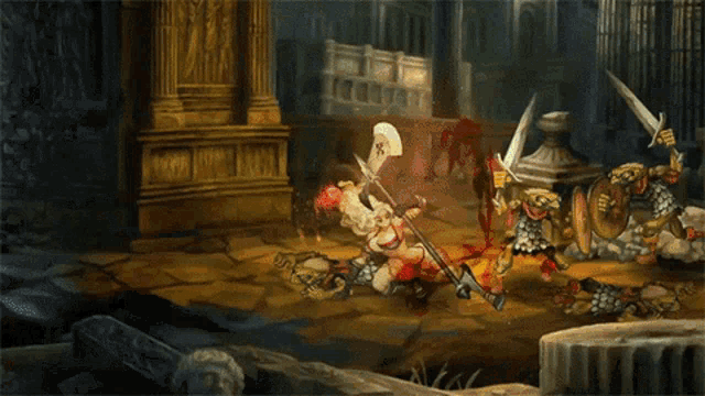 a video game scene with a sword and shield being thrown