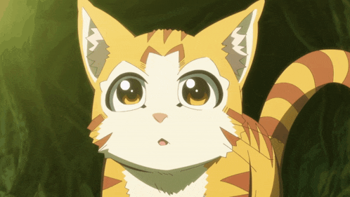 a close up of a cartoon cat with a surprised look on its face
