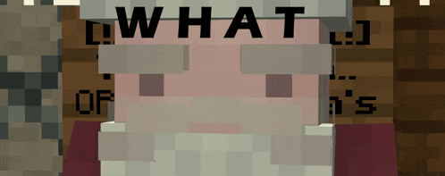 a pixelated image of a man with a beard and a sign that says what on it