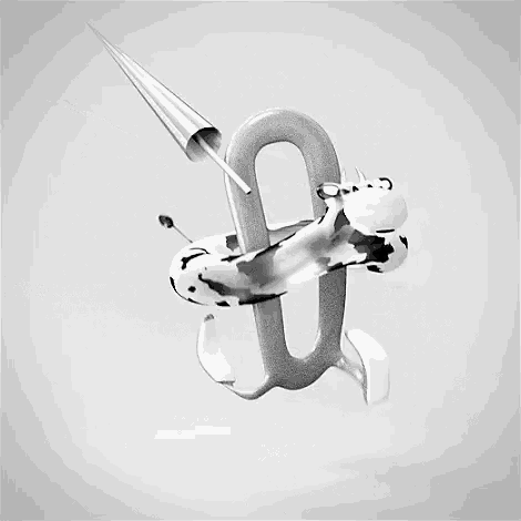a black and white photo of a letter a with a cow on it .