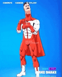 a cartoon of a man in a red and white superhero costume holding a bucket of lake shake .
