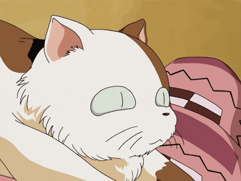 a white and brown cat with green eyes laying down