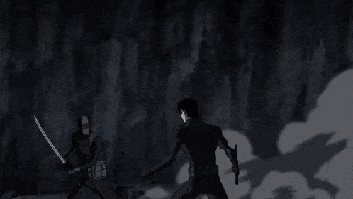 two superheros are fighting in a dark cave