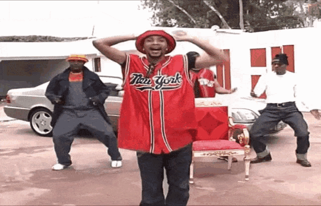 a man in a new york jersey is dancing