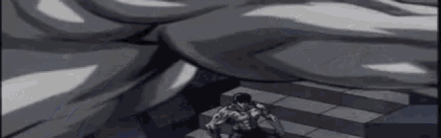 a black and white cartoon of a man standing in front of a giant muscle .