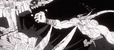 a black and white drawing of a man holding another man 's arm .