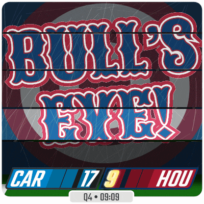 a sign that says ' bulls ' on it in red white and blue