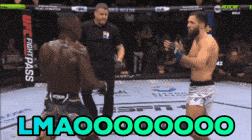 two fighters in a cage with the words lmao written on the bottom
