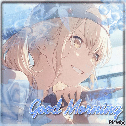 a picture of a girl holding a microphone and the words good morning