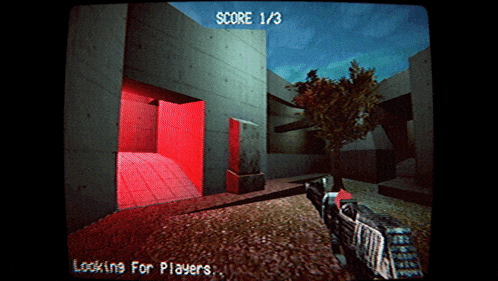 a video game screen shows a score of 1/3 and looking for players