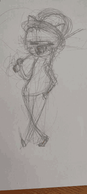 a drawing of a girl with a bow on her head is on a piece of paper