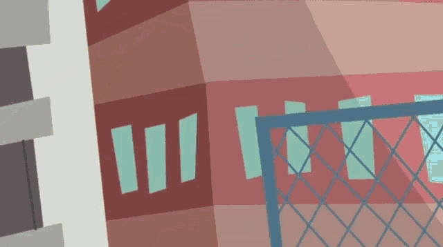 a cartoon drawing of a building with a fence