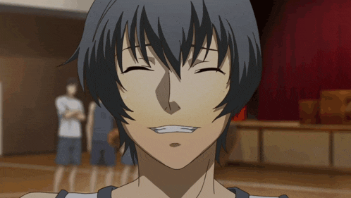 a close up of a person 's face with a smile on it