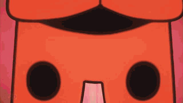 a close up of a cartoon character 's face with two black circles on it