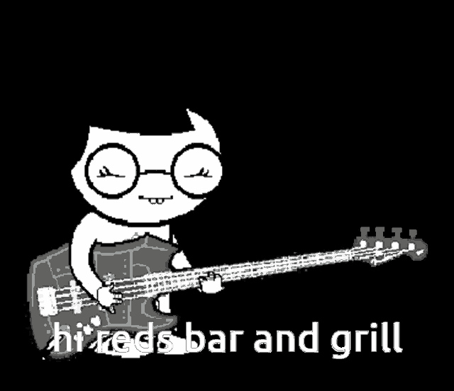 a cartoon of a cat playing a guitar with the words " hireds bar and grill " written below it